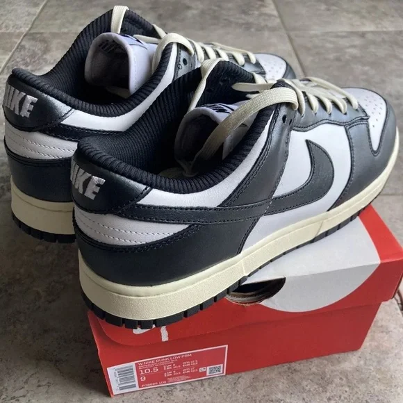 Nike Dunk Low “Vintage Panda” Black White FQ8899-100 Women’s Size 10.5 NEW SB FC - Picture 2 of 6